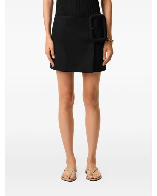 AMI Black New Wool Big Buckle Belted Mini Skirt