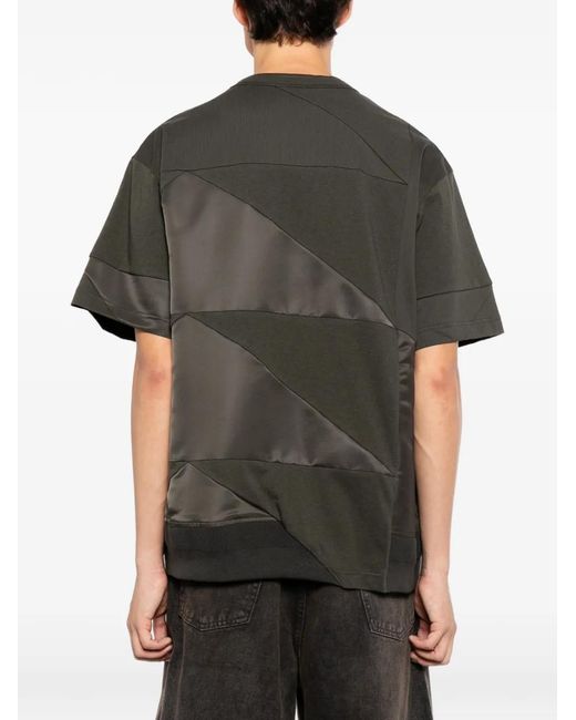 Sacai Gray Cotton Patchwork T-Shirt for men