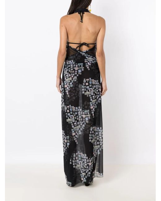 Amir Slama Black Text-Print Sheer Wrap Dress