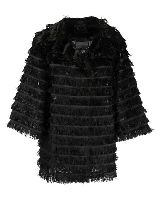 Alberta Ferretti Black Long-Sleeves Fringed Jacket