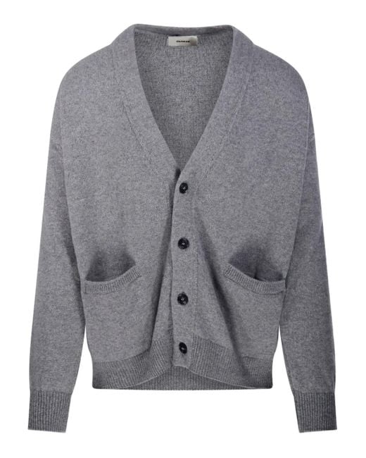 A PAPER KID Gray Patch Pocket V-Neck Cardigan for men