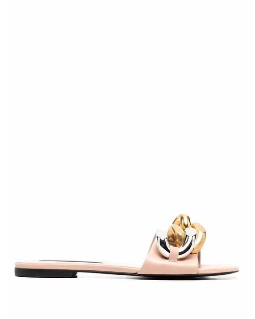 Stella McCartney Natural Falabella Chain-Embellished Flat Sandals