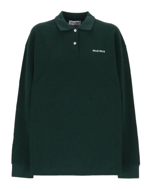 Miu Miu Green Poloshirt Mit Logo-Stickerei