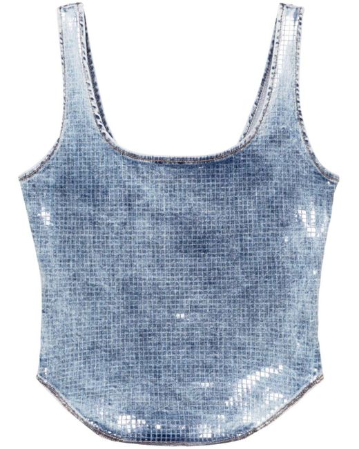 DIESEL Blue Sequin Denim Tank Top - Women's - Cotton/polyester/elastane