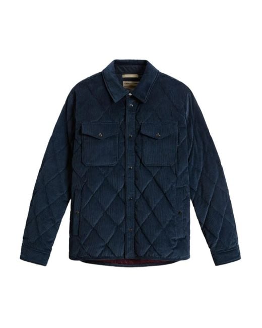 Woolrich Blue Corduroy Quilted Shirt Jacket for men