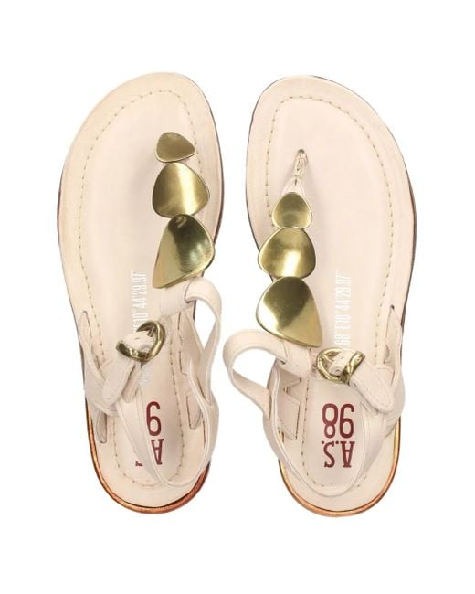 A.s.98 White T-Strap Leather Sandals