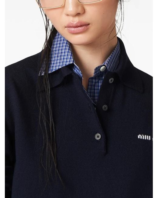 Miu Miu Blue Wool Knit Polo Shirt