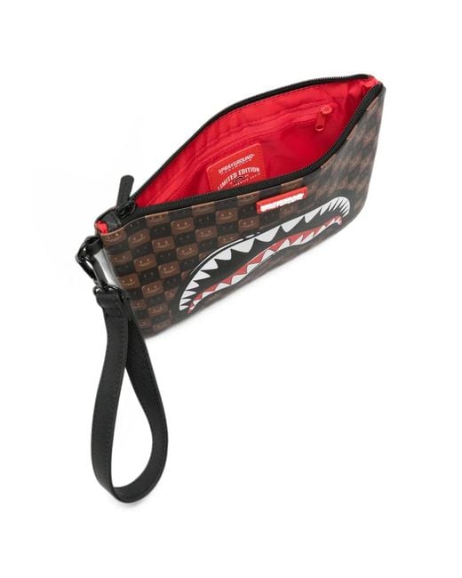 Sprayground Black Shark Mouth Check-Print Clutch Bag for men