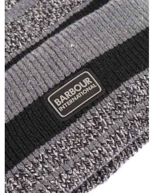 Barbour Gray Boston Striped Beanie Scarf Set for men
