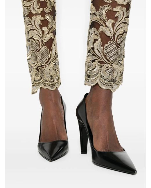 Gemy Maalouf Natural Lace-Floral Trousers