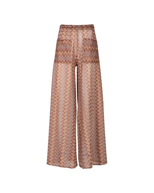 Palmacea Natural Yera Zigzag-Knit Wide-Leg Trousers