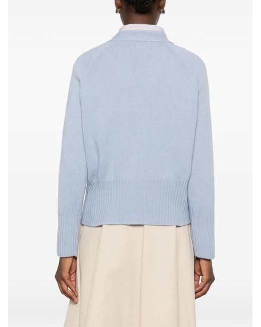Aragona Blue V-Neck Ribbed-Knit Cardigan