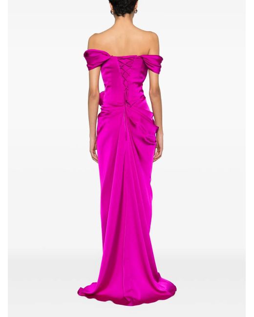 Ana Radu Pink Floral-Appliqué Draped Gown