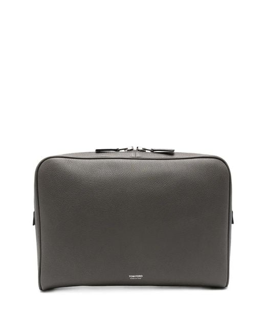 Tom Ford Gray Grained Leather Wash Bag for men