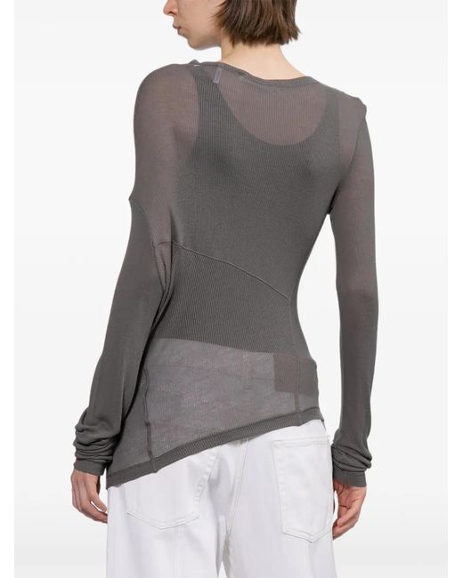 Helmut Lang Gray Twisted Long-Sleeve Sheer Top