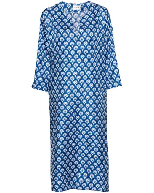 P.A.R.O.S.H. Blue Floral-print Silk Dress