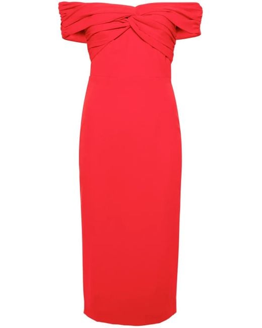 Self-Portrait Red Off-Shoulder Crepe Midi Dress