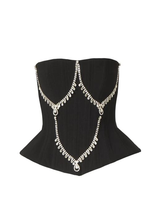 Costarellos Black Claudette Crystal-Embellishment Crepe Top