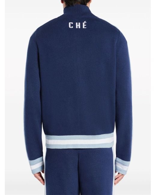 CHE Blue Striped Cotton Track Cardigan for men