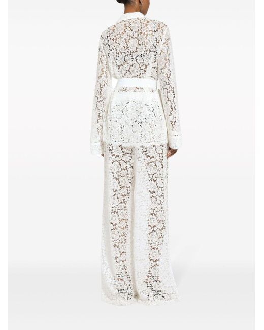 Dolce & Gabbana Blouse Met Bloemenkant En Ceintuur in het White