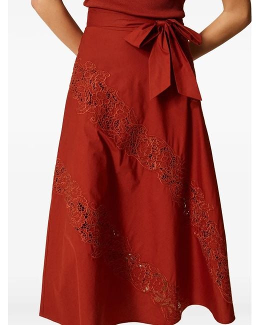 Twinset Red Lace Belted Maxi Skirt