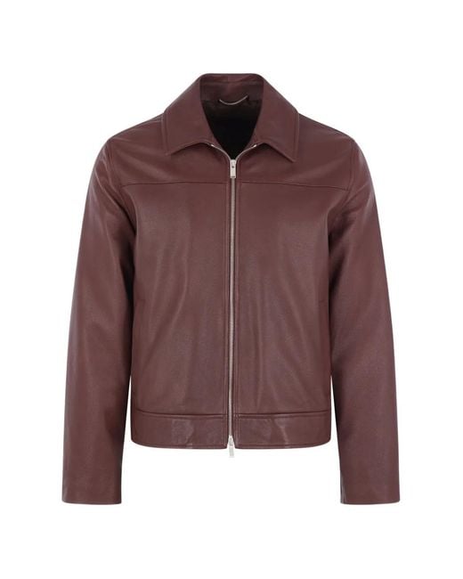 Lardini Brown Zip-Up Leather Jacket for men