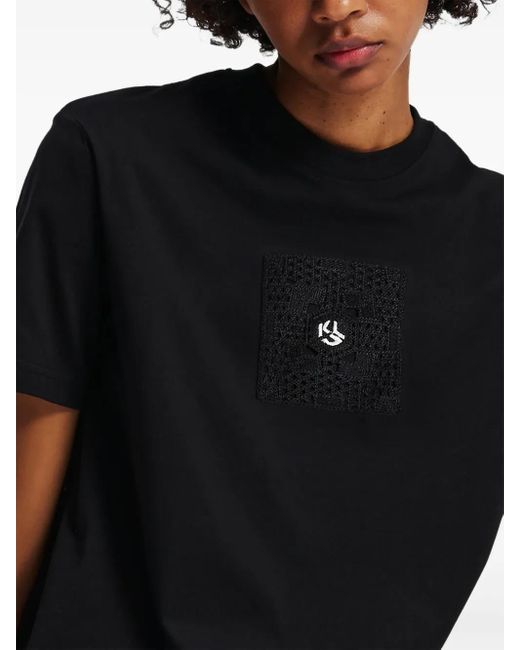 Karl Lagerfeld Black Logo-Embroidered T-Shirt