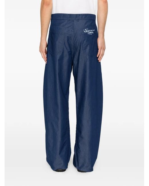 Givenchy Blue Logo-Print Belt-Loop Trousers for men