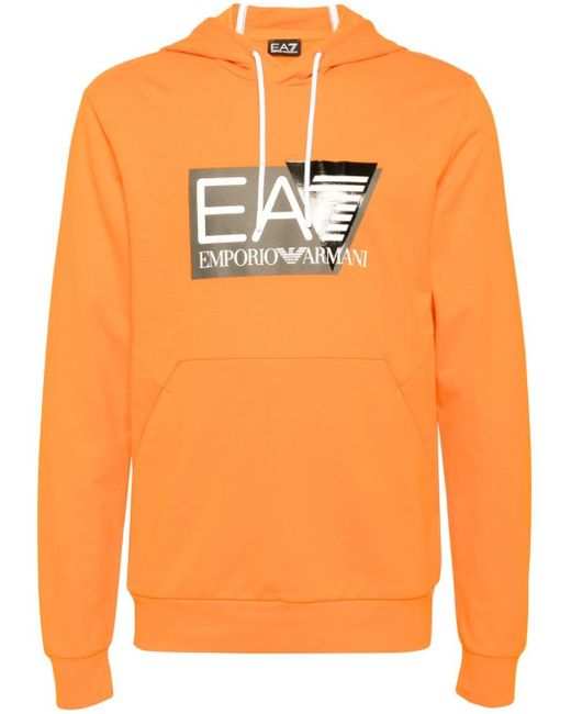 EA7 Orange Logo-print Cotton Hoodie for men