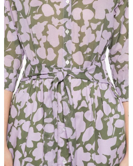 Whyci White Patterned Button-Up Midi Dress