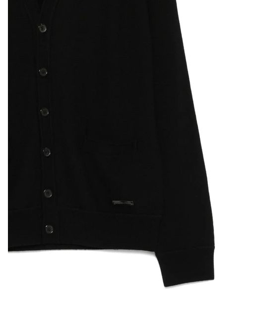 DSquared² Black V-Neck Buttoned Cardigan for men