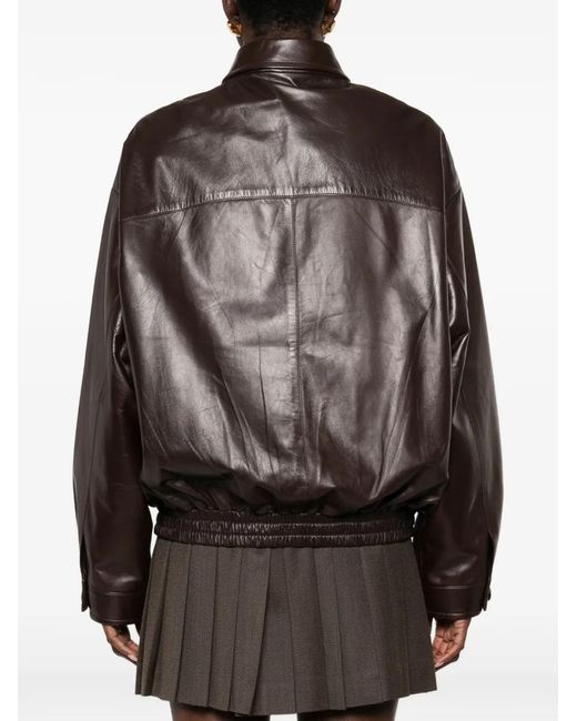 Miu Miu Brown Logo-Detail Leather Jacket