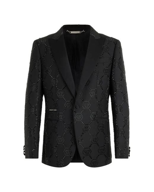 Philipp Plein Black Monogram Slim Blazer for men