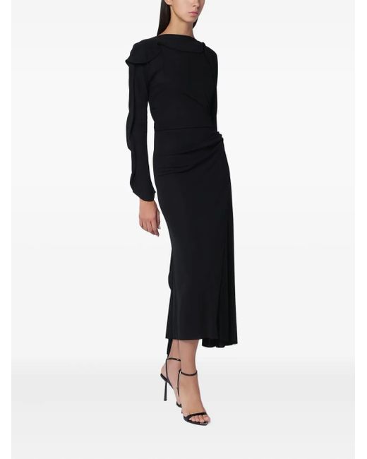 Victoria Beckham Black Draped Long-Sleeve Midi Dress