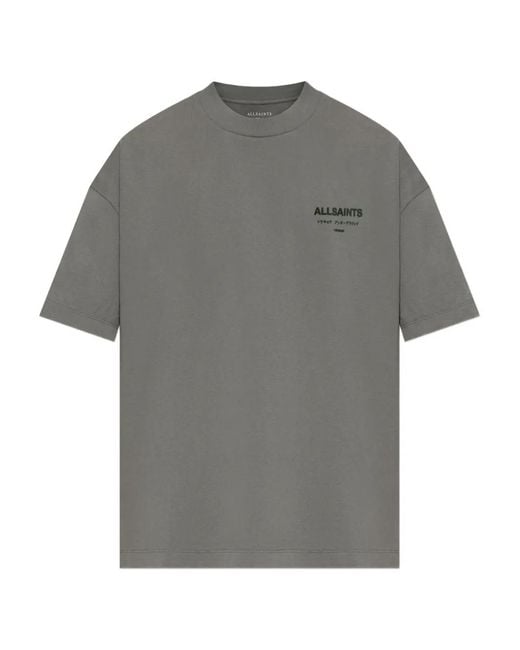 AllSaints Gray Xander Logo-Detail Cotton T-Shirt for men