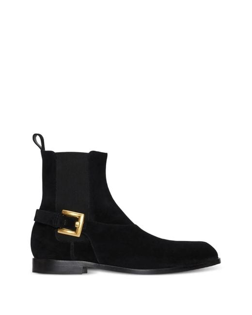 Balmain Black Anthem Buckle-Strap Chelsea Boots for men