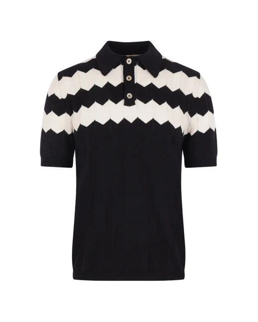 Valentino Garavani Black Chevron-Knit Polo Shirt for men