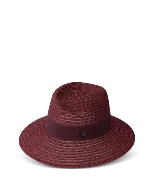 Maison Michel Red Virginie Woven-Design Fedora Hat