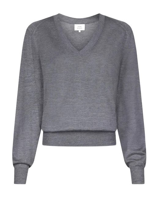 Loulou de Saison Gray Juliolds V-Neck Ribbed Sweater