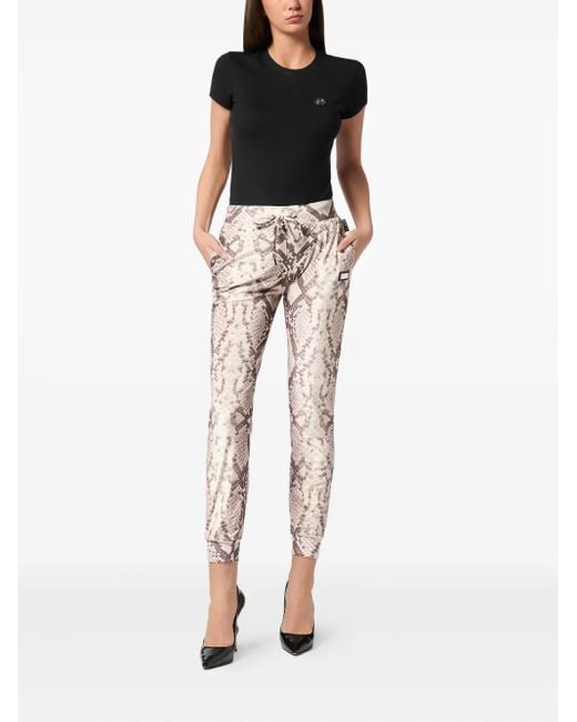 Philipp Plein Natural Python-Print Drawstring Trousers