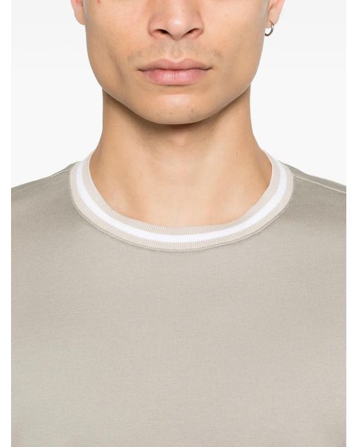 Eleventy White Ribbed Trim T-Shirt for men