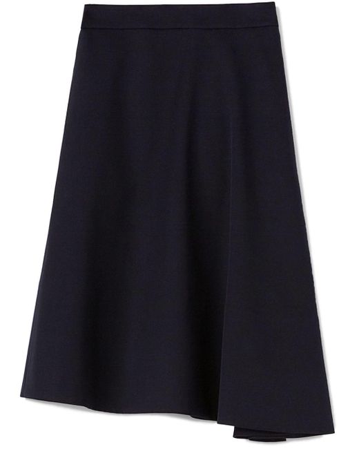 Jil Sander Blue Virgin Wool Asymmetric-hem Midi Skirt