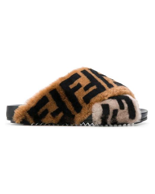 Fendi shearling slides hot sale