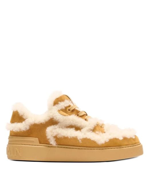 Balmain Natural Shearling Suede Sneakers