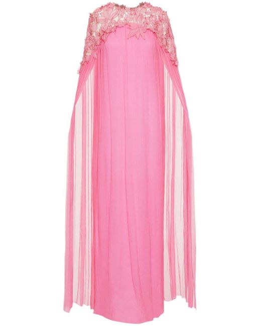 Oscar de la Renta Pink Floral-embroidered Caftan Dress