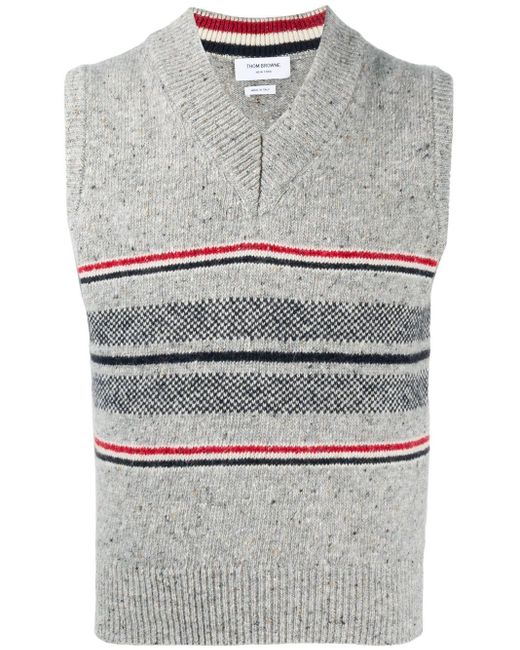 メンズ Thom Browne ストライプ Vネックベスト グレー Lyst