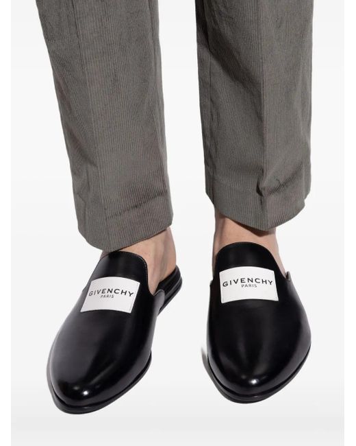 Givenchy Black Logo-Patch Leather Mules for men