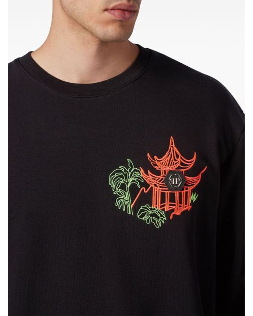Philipp Plein Black Logo-embellished Long-sleeve Sweatshirt for men