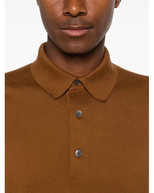 Zegna Brown Short-Sleeve Knitted Polo Shirt for men