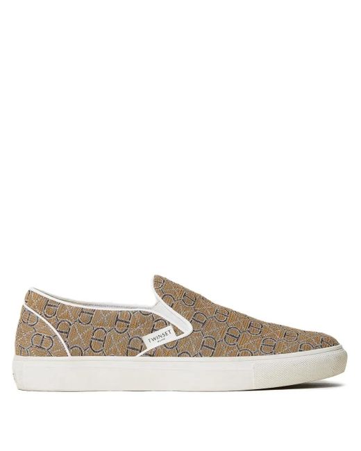 Twinset Brown Monogram Slip-On Sneakers